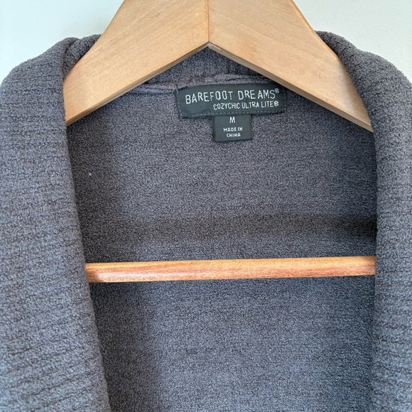 Barefoot Dreams CozyChic Ultra Lite Tie Waist Cardigan Gray Brown Size M - Picture 4 of 8